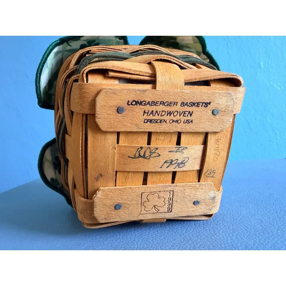 Vtg 1999 Longaberger Lots of Luck Basket Combo Shamrock Liner Wooden Lid St Pat